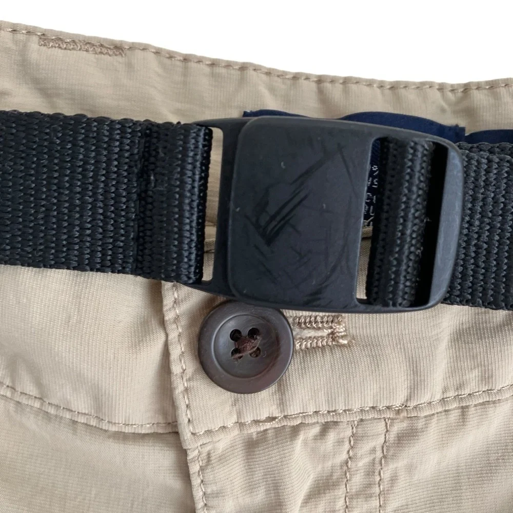 Chaps Flat Front Nylon Safari Shorts Zip Cargo Pockets Built-in Belt Tan Sz 42